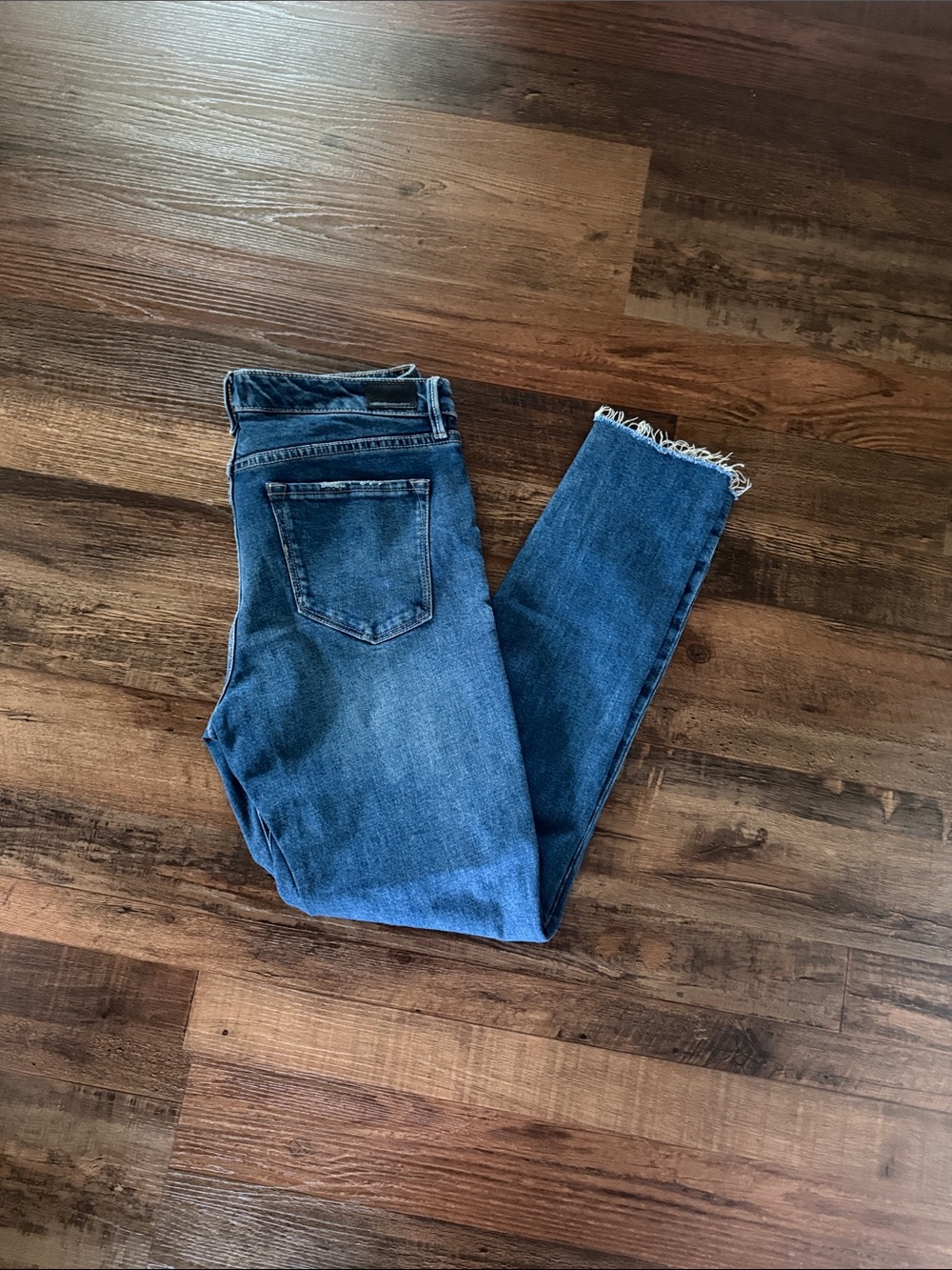 Dear John Women's Skinny Jeans in Medium Blue with Frayed Hem